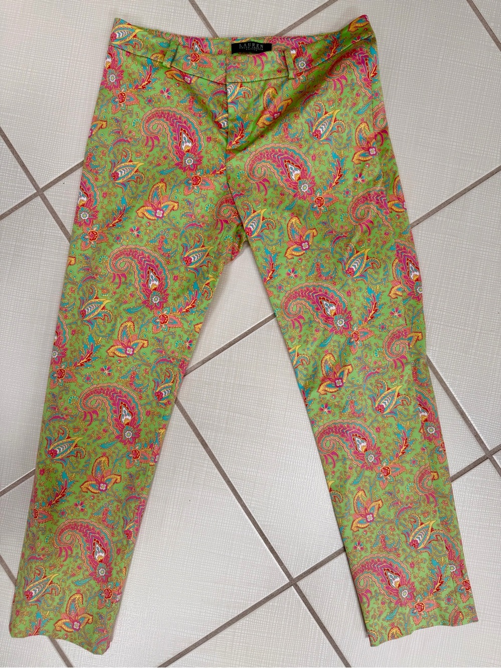 Lauren Ralph Lauren Green Paisley Straight-Leg Pants